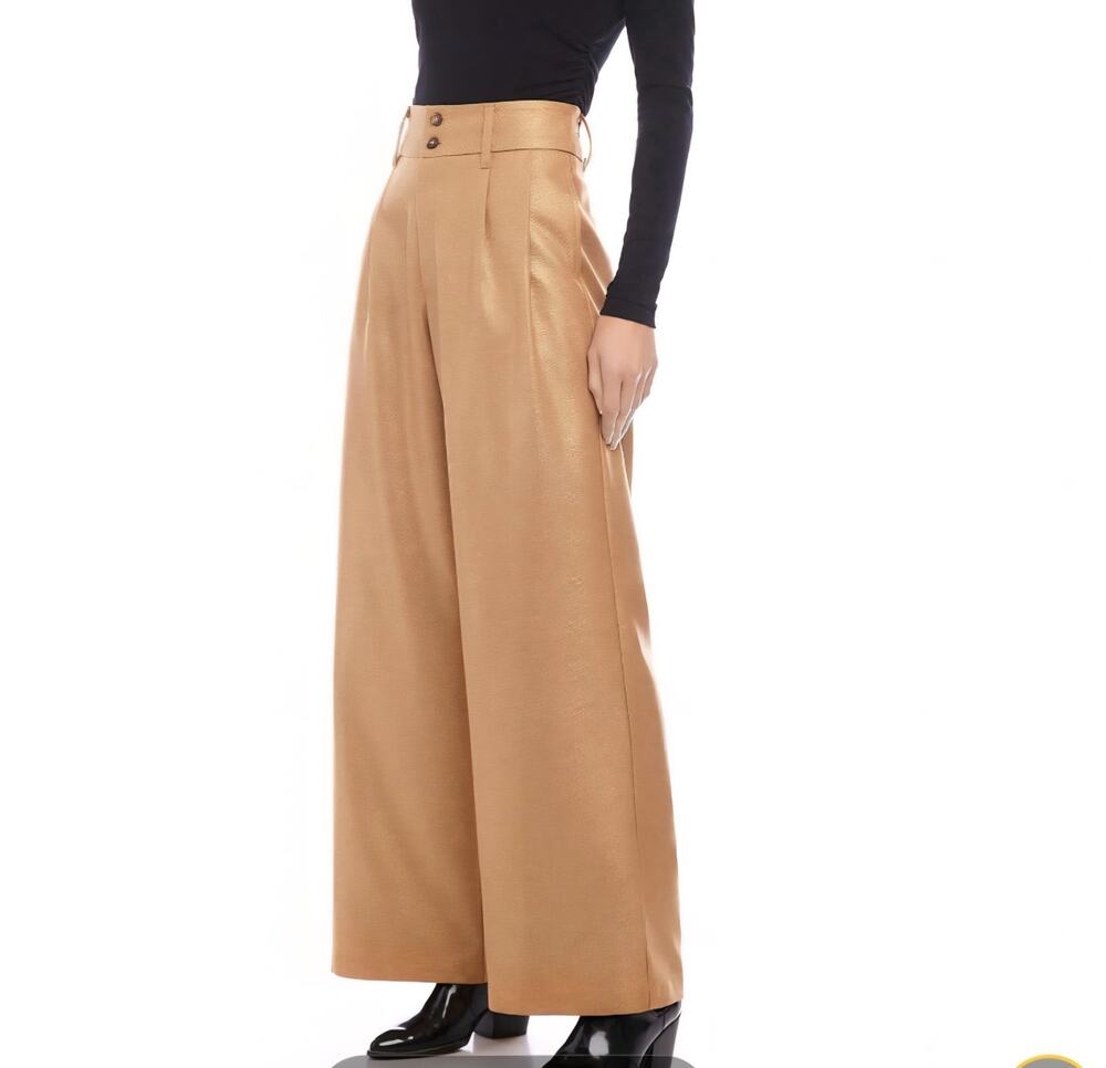 Fifteen Twenty Sadie Gold Metallic Wide Leg Trousers Pants Size S High Rise